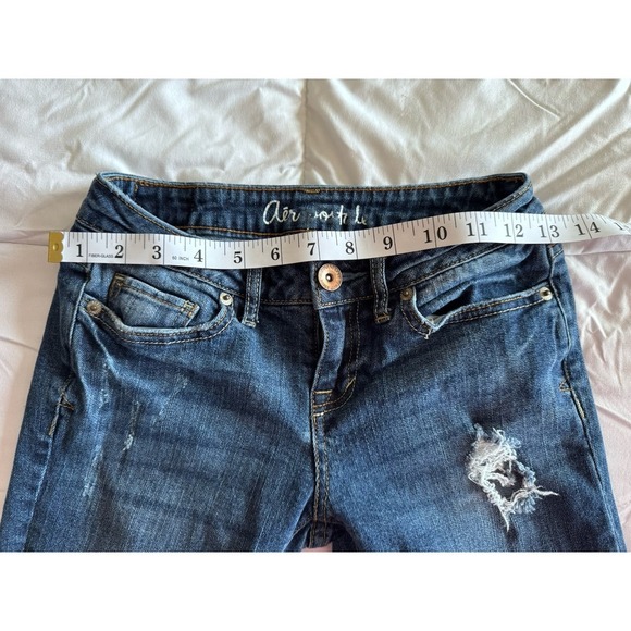Aeropostale Size 000 Bayla Skinny Crop Jegging blue distressed Jeans, 25" Inseam - Picture 5 of 9